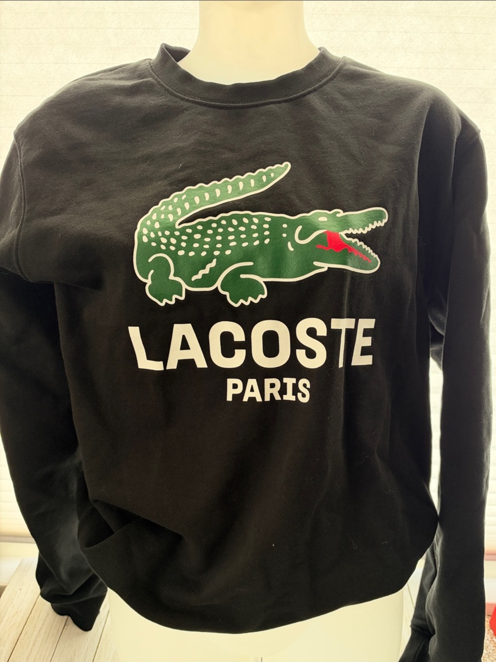 Lacoste Black Sweatshirt with Green Croc and White Logo